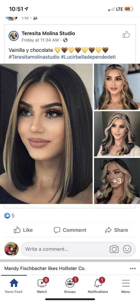 Highlights On Front Of Hair, Black To Blonde Ombre Hair Short, Black Hair With Blonde Front Pieces Short Hair, Black Bob With Money Piece, Black Roots And Blonde Hair, Underneath Hair Color For Brunettes, Black Hair With Underneath Color, Hair Color Ideas For Mexican Women, Block Haircolor