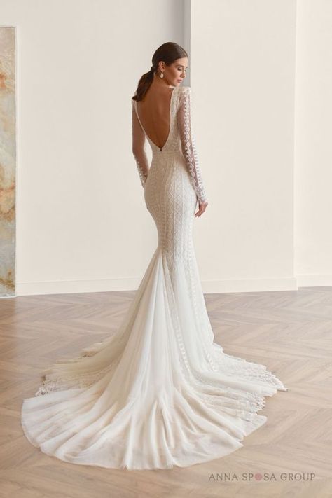 Mermaid Gown Wedding, Mermaid Wedding Dress With Sleeves, Mermaid Trumpet Wedding Dresses, Modern Bridal Dress, Modern Mermaid, Minimal Wedding Dress, Wedding Dress With Sleeves, Wedding Dress Brands, Bride Dress Simple