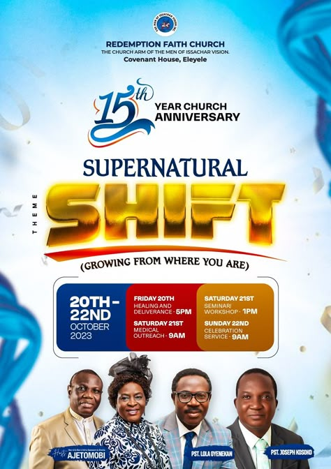 Check out this modern, modern flyer on supernatural shift for your inspiration when . Anniversary flyer, church poster, design inspiration for church poster design to design a conference church poster, church poster created with photoshop and illustrator #lovedesign #wordmarkdesign #relationshipweek #conferencedesigns #logogram_id #graphicdesign #designdaily #brandmark #logo_showcase #wordmark #type #branding #graphicdesigner #logotypedesign #wordmarklogo Church Flier Design Ideas, Handbill Design Flyers, Anniversary Flyer Design Ideas, Church Service Flyer Design, Church Anniversary Poster, Creative Church Flyer Designs, Church Anniversary Flyer Design, Church Conference Flyer Design, Church Flyer Design Background