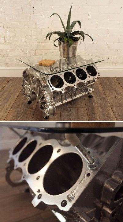 V8 Engine Table, Engine Table Ideas, Engine Block Coffee Table, Car Engine Table, Engine Desk, Engine Block Table, Engine Coffee Table, Engine Table, Mens Bedroom Decor