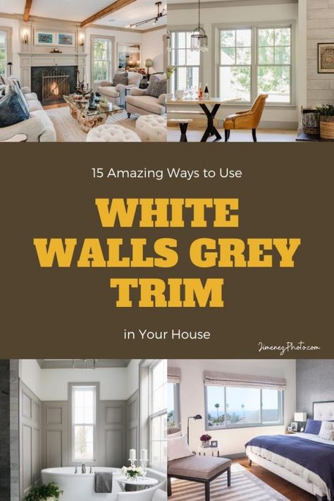 White Walls Grey Trim, Grey Walls White Trim, Interior Window Trim, White Wall Bedroom, Grey Ceiling, Grey Accent Wall, Grey Windows, Off White Walls, Grey Doors