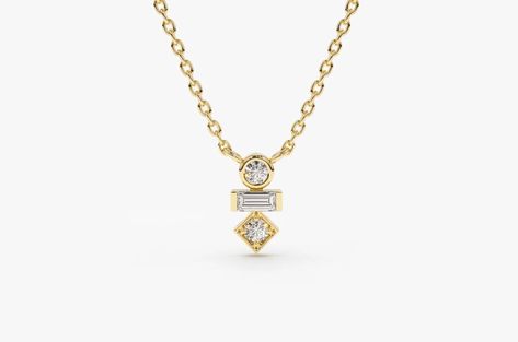 14K Gold Baguette and Round Cut Diamond Necklace – FERKOS FJ Baguette Diamond Necklace, Pendant Ideas, Diamond Heart Pendant Necklace, Heart Pendant Diamond, Baguette Cut Diamond, Baguette Cut, Diamond Pendant Necklace, Baguette Diamond, Diamond Color