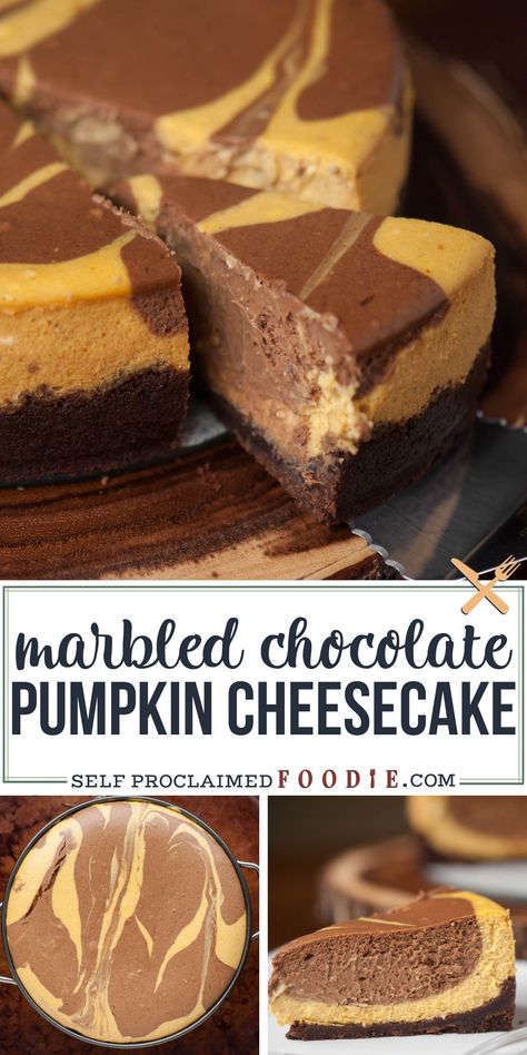 Fall Cheesecakes, Pumpkin Chocolate Cheesecake, Chocolate Pumpkin Cheesecake, Chocolate Swirl Cheesecake, Cheesecake Pumpkin, Marbled Chocolate, Chocolate Graham Cracker Crust, Dessert Cheesecake, Low Carb Cheesecake Recipe