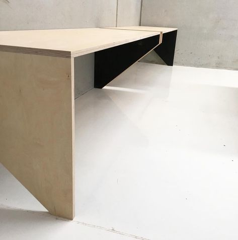 Set of balance benches made from 24mm premium birch plywood with black stain two-tone detail. Plywood Art, Plywood Desk, Work Tables, Plywood Design, Plywood Table, Plywood Projects, Plywood Chair, Cnc Furniture, Chair Designs