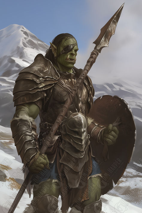 Orc Eye of Gruumsh (Storm King's Thunder) Orc Dnd Character, Orc Character Art, Orc Concept Art, Orc Soldier, Gacha Monster, Orc King, Orc Art, Orc Armor, Dnd Orc