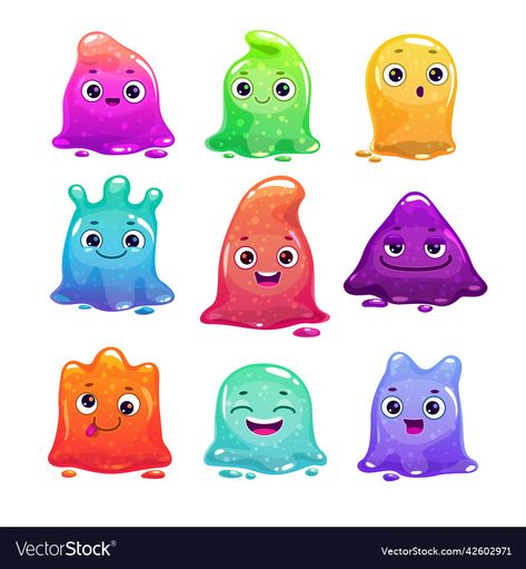 Slime Character Design, Slime Illustration, Slime Cute, Slime Games, Icon Game, Emoji Set, Glitter Slime, Monster Characters, Cute Drawing