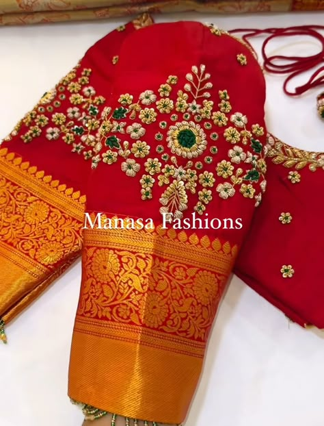 Muhurtham Blouse Designs Red, Red Blouse Work Designs Pattu, Blouse Designs Plain, Blouse Designs For Marriage, Red Bridal Blouse, Bride Blouse Design, Latest Dress Patterns, Magam Work Blouse, Anu Designs And Fashions