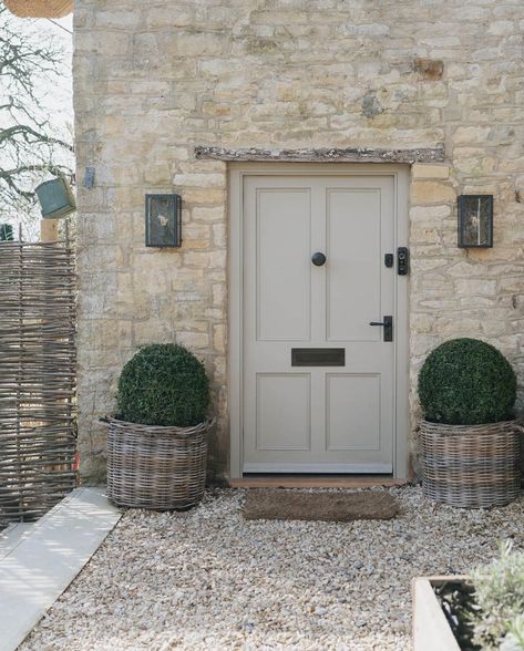 Bronze Front Door, Front Door Furniture, Cottage Front Doors, Cotswold Cottage, Taupe Paint, Cottage Door, Edwardian House, Cottage Exterior, Door Inspiration