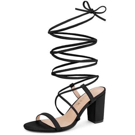 Women's Strappy One Strap Lace Up Chunky Heels Sandals | Allegra K Lace Up Chunky Heels, Heels Sandals Black, Comfortable Flip Flops, Block Sandals, Womens Gladiator Sandals, Womens Chunky Heels, Chunky Heels Sandals, Open Toe Shoes, Black Sandals Heels