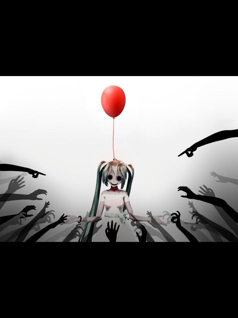 In a rainy town balloons dance like devils Dance With Devils, Balloon Dance, Rolling Girl, Miku Chan, Stuck In My Head, Underworld, Hatsune Miku, Aesthetic Art, Vocaloid