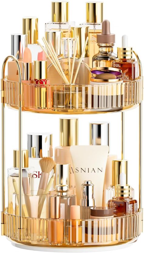 Devokimi Bathroom Organizer Countertop, Rotating Makeup Organizer for Vanity, 2-Tier Make Up Organizers and Storage, Vanity Tray Shelf for Cosmetic, Skin Care, Lotions (Champagne Gold) Makeup Organizer Bathroom, Bathroom Organizer Countertop, Makeup Organizer Countertop, Rotating Makeup Organizer, Organize Bathroom Countertop, Vanity Shelf, Storage Vanity, Vanity Shelves, Organizer Bathroom