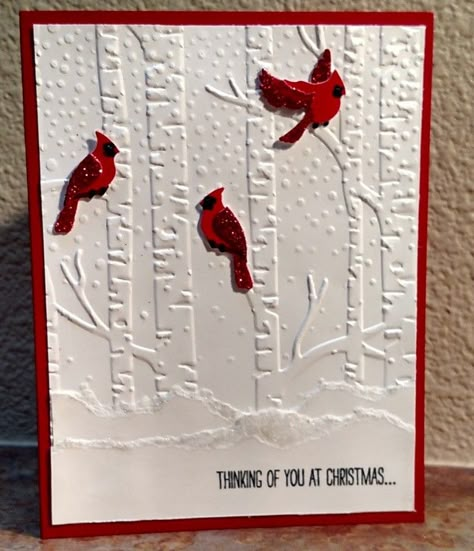 Made for 52 Christmas Card Throwdown Theme Challenge #41-16: http://52cct.blogspot.co.uk/  I had in my mind that I wanted a less traditional Cardinal Cards, Cardinal Christmas Cards, Holiday Birds, Paper Punch Art, Christmas Cardinals, Christmas Bird, Watercolor Christmas Cards, Stampin Up Christmas Cards, Cricut Cards