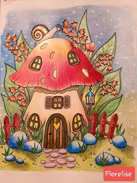 Storybook Art Easy, Fairy House Painting Canvas, Mushroom Fairy House Painting, Story Book Cottages, Mushroom Town Drawing, Mushroom Drawing House, Fairy Garden Drawing Ideas, Mushroom House Drawing Fairies, Fairy Home Drawing