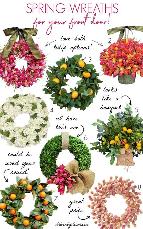 Gorgeous spring wreaths for your front door! Spring Wreaths For Front Door Diy, Front Door Baskets, Ideas For Organizing, Valentine Door Decorations, Bookshelf Ideas, Easter Greetings Messages, Spring Front Door Wreaths, Modern Wreath, Happy Easter Wishes