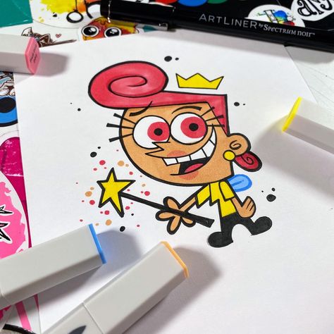 Cartoon Alcohol Drawing, Alcohol Marker Doodles, Marker Drawing Aesthetic, Wanda Fairly Odd Parents, Doodle Bops, Blast Drawing, Alcohol Based Markers, Art Markers Drawing, Disney Doodles