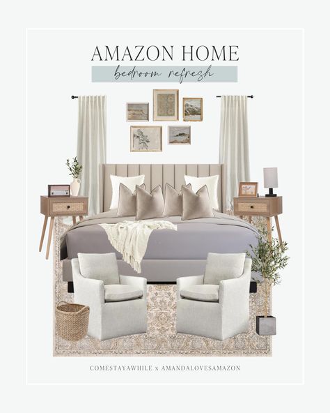 Affordable bedroom refresh. Stylish neutral bedroom decor and furniture. Budget-friendly aesthetic bedroom refresh. Cute bedroom accessories.   Neutral Bedroom | Amazon Home | Bedroom Inspo   Follow comestayawhile for fearless DIY projects, neutral home decor, casual outfit inspo, makeup and skincare routine, lifestyle, parenting, and more.   Follow amandalovesamazon for home inspiration, fashion finds, and beauty items from Amazon. Amazon Influencer Bedroom, Influencer Bedroom, Furniture Budget, Routine Lifestyle, Friendly Aesthetic, Affordable Bedroom, Neutral Bedroom Decor, Cute Bedroom, Amazon Influencer