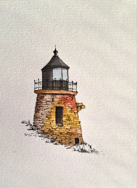 Light House Drawing Sketches, Light House Drawing, House Drawing Sketches, Lighthouse Paintings, Drawing Techniques Pencil, Lighthouse Sketch, Watercolour Sketches, Sketch Ink, Lighthouse Painting