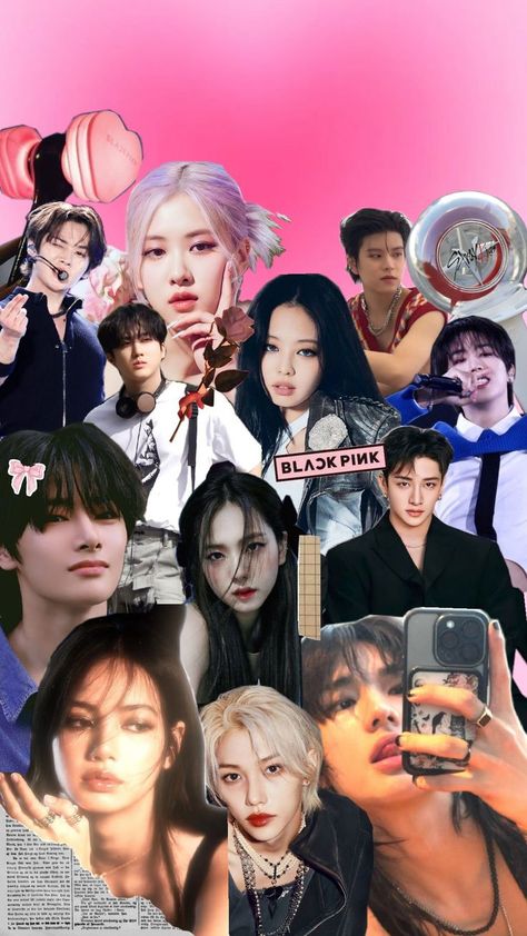 collage stray kids blackpink, stay and blink Kpop Wallpaper, Stray Kids, Girl Group, Black Pink, Collage, Pink