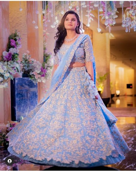 Sky Blue Gown Indian Wedding, Sky Blue Gown Indian, Lord Shanidev, Engagement Dress For Bride Indian, Sky Blue Gown, Gown Indian Wedding, Engagement Dress For Groom, Engagement Dress For Bride, Engagement Lehenga