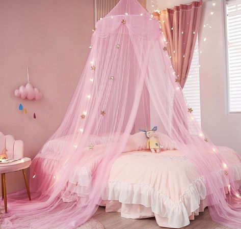 Beyeutao Princess Bed Canopy with Star Light Bed Curtain Star Bed Canopy Mosquito Net Playing Games House Pink Dome Bed Canopy Bedroom Decoration Girls Daughter Present for Baby Kids Boys Gift.(Pink) #kidsbedroomideas #princess #canopy #pink Pink Bed Canopy, Bed Canopy With Lights, Bed Canopies, Princess Canopy Bed, Mosquito Net Bed, Princess Canopy, Canopy Bed Curtains, Canopy Curtains, Pink Furniture