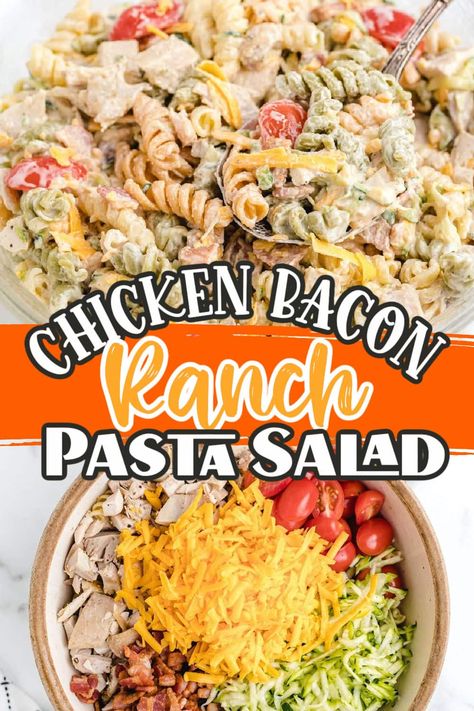 Chicken Bacon Ranch Pasta Salad Chicken Bacon Ranch Pasta Salad, Bacon Pasta Salad, Bacon Ranch Pasta, Bacon Ranch Pasta Salad, Creamy Pasta Salads, Chicken Bacon Ranch Pasta, Ranch Salad, Spiral Pasta, Ranch Pasta Salad