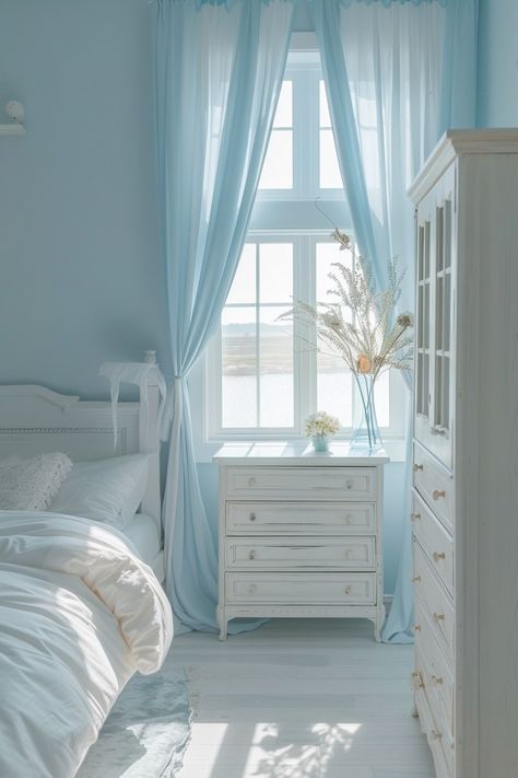 19 Light Blue Bedroom Interior Ideas You Will Fall In Love With! - My Decor Inspo Blue Bedroom Interior, Light Blue Dorm Room, Light Blue Dorm Room Ideas, Light Blue Dorm, Blue Dorm Room Ideas, Blue Dorm Room, Baby Blue Bedrooms, Tiffany Blue Bedroom, Bedroom Interior Ideas