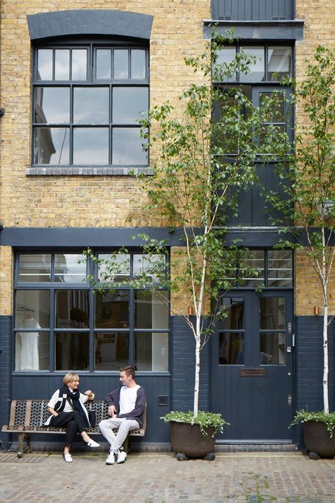 Modern Terrace House Exterior, Yellow Brick House Exterior, Brick Exterior Colors Schemes, Yellow Brick Houses, Anna Valentine, Terrace House Exterior, Flat Exterior, Outside House Colors, Grain Store