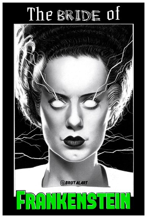 hand drawing and digital finishing... Bride Of Frankenstein Poster, Frankenstein Wife, Frankenstein Poster, The Bride Of Frankenstein, Lowrider Art, Universal Monsters, Bride Of Frankenstein, Hand Drawing, Classic Horror