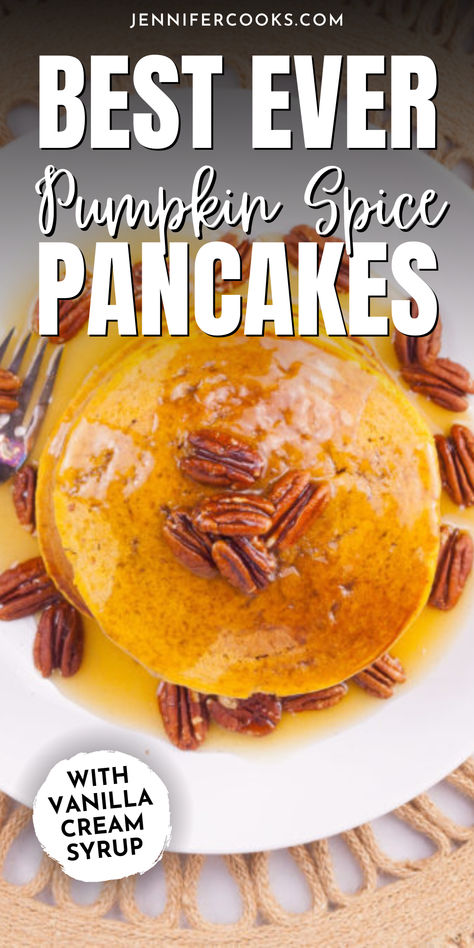 The Best Ever Pumpkin Spice Pancakes with Vanilla Cream Syrup are perfect for fall! These simple pancakes combine pumpkin puree, warm spices, and buttermilk for a fluffy, tender stack. Crispy on the outside and soft inside, they’re the ideal treat for chilly mornings. Drizzle with rich Vanilla Cream Syrup for a comforting finish. Enjoy the flavors of autumn in every delicious bite—your family will love these delightful pumpkin pancakes! Pumpkin Pancakes With Buttermilk, Recipes With Pumpkin Puree, Fall Pancakes, Pumpkin Pancakes Recipe, Fluffy Pumpkin Pancakes, Spice Pancakes, Pumpkin Spice Pancakes, Pumpkin Pancake Recipe, Nutritious Smoothies