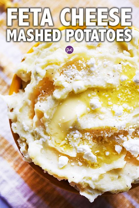 Feta Mashed Potatoes, Cheese Mashed Potatoes Recipe, Mashed Potato Recipe, Cheese Mashed Potatoes, Perfect Baked Potato, Mash Potatoes, Mashed Potatoes Recipe, Potato Fritters, Scalloped Potatoes Cheesy