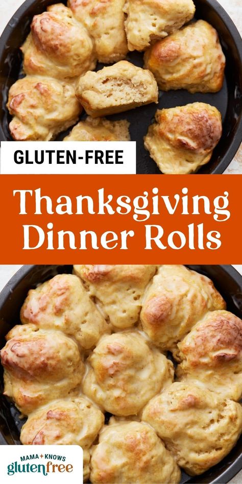 These homemade gluten-free dinner rolls are incredibly soft and fluffy. Plus, they couldn't be easier to make! Includes a dairy-free option. Thanksgiving Recipes Non Dairy, Gluten Free Thanks Giving Desserts, Gluten Free Thanksgiving Rolls, Gluten Free Pumpkin Dinner Rolls, Gluten And Dairy Free Comfort Food, Thanksgiving Dishes Gluten Free, Gluten And Dairy Free Holiday Recipes, Gluten Free Dairy Free Dinner Rolls, Gluten Dairy Free Thanksgiving Recipes