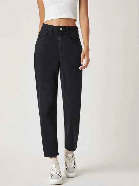 Black Mom Jeans Outfit, Shein Basics, Jean Mom, Mom Jeans Outfit, Black Mom Jeans, High Waisted Black Jeans, Jeans Mom, Jeans Online, Shein Style