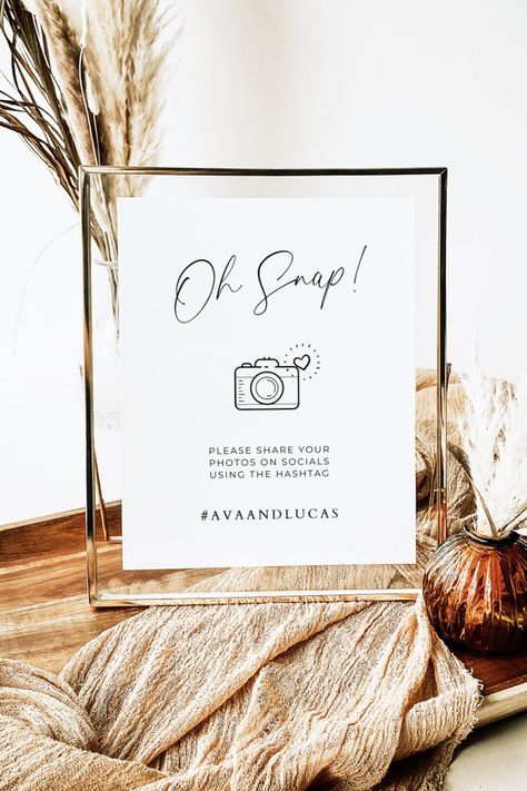 Oh Snap Wedding Hashtag Sign, Photo Sharing Hashtag Signage, DIY Customizable Wedding Reception Decor, Editable & Printable Digital Template - Etsy Australia Wedding Reception Decor Ideas, Wedding Hashtag Sign, Drink Favors, Reception Signage, Unique Wedding Receptions, Hashtag Sign, Reception Decor Ideas, Wedding Hashtag, Reception Tables