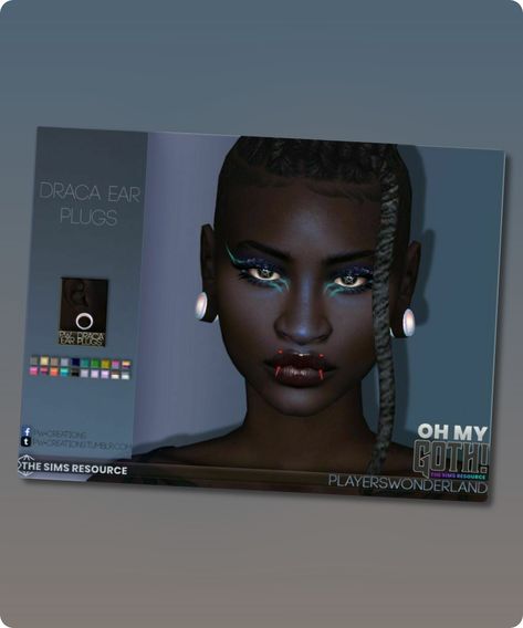 Sims 4 Oh My Goth – Draca Ear Plugs Part of the Oh My Goth! collaboration on TSR. A new set of open ear plugs. 20 swatches included Teen-elder Revision: 3 Filesize: 398 KB Recoloring Allowed: Yes – Do not include mesh Polycount LOD 0 (highest): 1280 Polycount LOD 1: 897 Polycount LOD 2: 680Continue reading "OH MY Goth – Draca EAR Plugs By Playerswonderland" #sims #elder #accessories #goth #adult #sims4 Sims 4 Ear Plugs, Sims 4 Gauges, Sims 4 Gauge Cc, Sims 4 Cc Goth, Cc Skin, Gold Gauges, Accessories Goth, Sims 4 Cc Download, Constellation Earrings