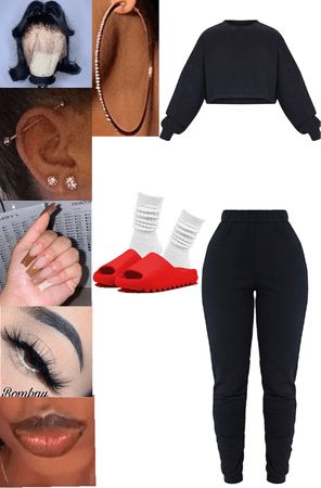 Baddie Outfits Grey Sweatpants, Comfy Fall Outfits Lazy Days Sweatpants, Comfy Baddie Fits, What To Wear With Black Sweatpants, Sweatpants Outfit Black Women, How To Style Black Sweatpants, Black Inspired Outfits, Black Sweatpants Outfit, Cool Sweatpants