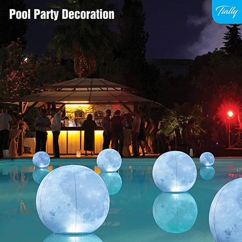 Amazon.com: TIALLY Full Moon Floating Pool Lights Solar Powered - 14" Pool Lights That Float, Inflatable Waterproof Led Light Balls, Swimming Pool Accessories for Inground Pools, Party Decor for Outdoor (4 Pack) : Patio, Lawn & Garden Floating Pool Decorations, Pool Party Floats, Solar Pool Lights, Night Pool Party, Floating Pool Lights, Moon Pool, Sunset Party, Pool Wedding, Full Moon Party