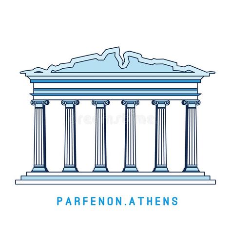 Parthenon Drawing, Athens Drawing, Temple Vector Illustration, Athens Illustration, Temple Vector, Temple Illustration, Greece Drawing, Parthenon Athens, Homemade Basil Pesto