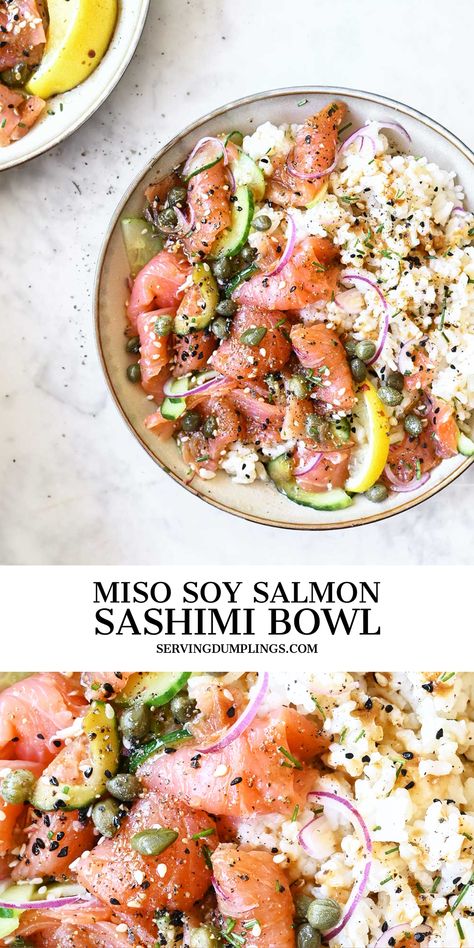 Sashimi Bowl Recipe, Salmon Recipes Miso, Salmon Sashimi Bowl, Miso Soy Glazed Salmon, Miso Mustard Salmon, Sashimi Bowl, Miso Soy Salmon Sashimi, Easy Diner, Fodmap Recipes Dinner