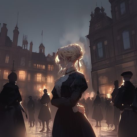 Victorian Anime Aesthetic, Victorian City Fantasy Art, Female Victorian Character, Victorian Goth Character Design, Victorian Female Character Art, Dark Victorian Character Art, Victorian Anime, الفن الرقمي, Novel Characters