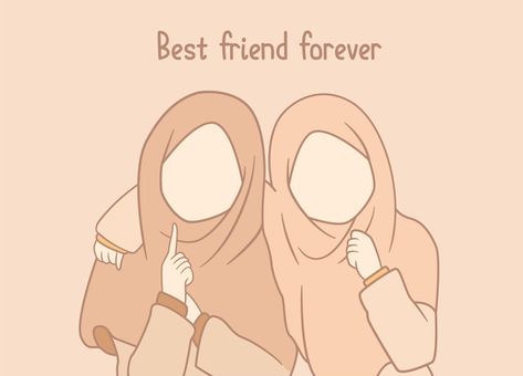 Best Friend Muslimah Cartoon, Besties Drawing Best Friends, Best Friends Sketch, 4 Friends Illustration, Friend Sketches, Three Besties, Best Friend Sketches, Anime Hijab, Friends Anime