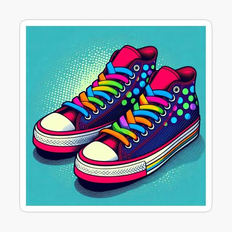 Get my art printed on awesome products. Support me at Redbubble #RBandME: https://www.redbubble.com/i/sticker/Colorful-Funky-Sneakers-Pop-Art-Style-by-artofuniverse/163581225.EJUG5?asc=u Sneakers Illustration, Sneaker Lovers, Sneaker Art, Funky Design, Powerful Art, Shoe Art, Fashion Art, Art Style, Sticker Design