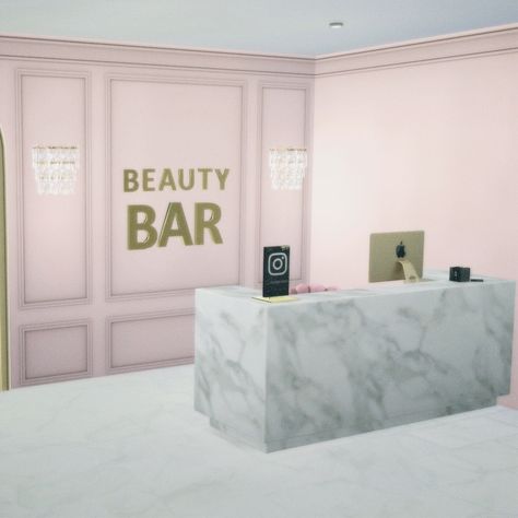 Spa & Beauty salon Sims 4 Reception Desk, Sims 4 Reception Desk Cc, Sims 4 Cc Beauty Salon, Sims 4 Salon Cc, Reception Hairstyle, Reception Hairstyles, Reception Desk, Be Grateful, Beauty Spa