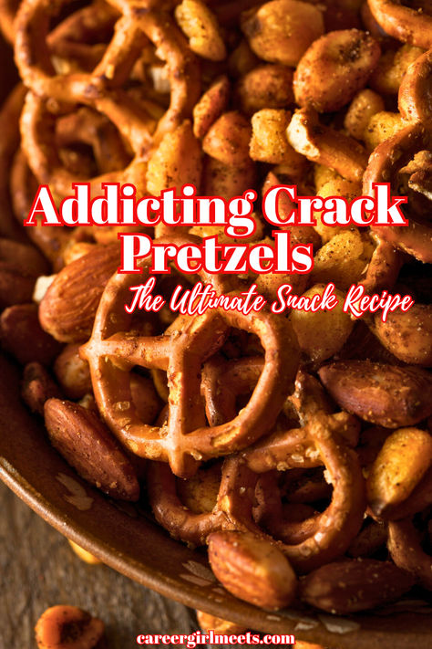 OMG, this is the best crack pretzels recipe!! It's so addicting and delicious. It's made with ranch, olive oil, garlic powder, and cayenne. You can add optional nuts or corn nuts. Bake these babies in the oven or air fryer and enjoy the best snack ever! They taste buttery, salty, sweet, with the perfect amount of seasonings. Perfect for Christmas and holiday parties. Bet you can't just eat one!

// snacks for a crowd // addicting crack pretzels // hidden valley ranch // Pretzel Chips Snacks, Easy Ranch Pretzels, No Bake Seasoned Pretzels, Hidden Valley Ranch Pretzels, Orville Redenbacher Pretzels, Baked Seasoned Pretzels, Stale Pretzels What To Do With, Savory Pretzel Snacks, Season Pretzel Recipe