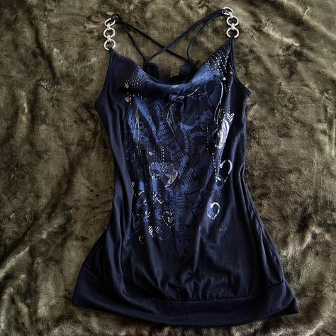 Cybergrunge Y2K cami top. Plastic metallic details.... - Depop 2000s Fashion Tops, 2000s Cami Tops, Y2k Style Cami Tank Top, Y2k Cami Top With Built-in Bra, Y2k Cami Top, Y2k Party Camisole With Built-in Bra, Y2k Alternative Fashion Tank Tops, Y2k Cami, Depop Clothes