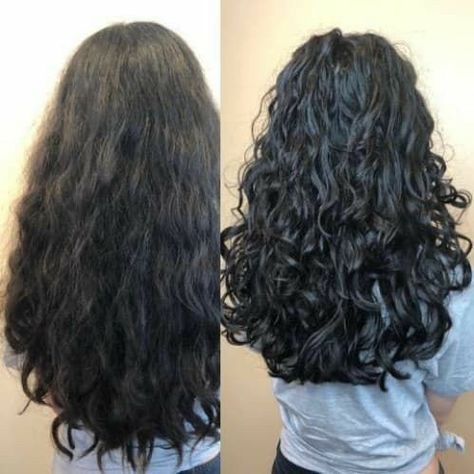 Wavy Hair Before And After, Before And After Curly Haircut, Curly Hair Before And After, Before And After Layers, Long Wavy Hair Natural, Curly Layered Hair, Plopping Curly Hair, Long Layered Curly Hair, Before And After Hair