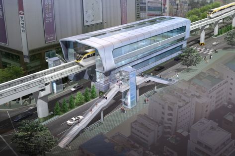 Train Station Design, Monorail Station, Art Rendering, City Skylines Game, Train Station Architecture, Train Platform, New Urbanism, Futuristic Building, Future Transportation