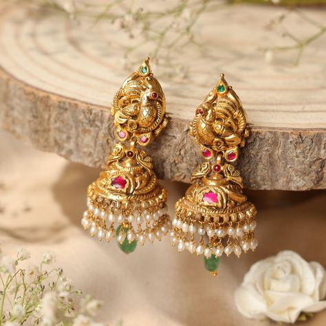 Mayuri Nakshi Jhumkis Light Weight Jhumkas Gold, Earrings For Mom Indian, Gold Earrings Indian Jhumkas, Gold Traditional Earrings, Gold Jumkas Design Latest Bridal, Gold Buttas Earrings, Nakshi Jhumkas Gold Earrings, Nakshi Buttalu Gold, Jumki Design Gold Latest