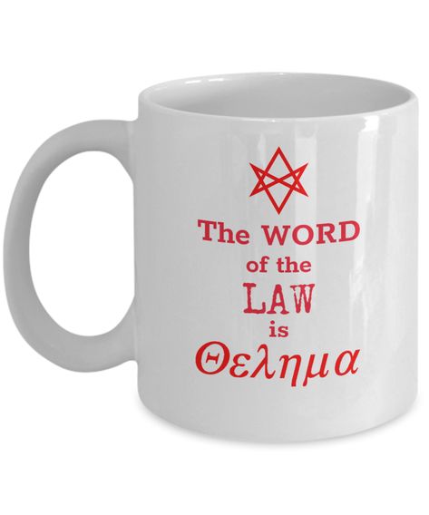 The word of the law is THELEMA coffee mug . Aleister Crowley, Ordo Templi Orientis gifts. Do What Thou Wilt Magick Alchemy Hermetic Occult esoteric gift accessories . Thelema Qabalah , Kabbalah gnostic symbolism . Unicursal hexagram . Babalon 93 Great work 418 occultism fashion Ordo Templi Orientis, Unicursal Hexagram, Occult Symbols, Aleister Crowley, Braid Hairstyles, Car Bumper, Poetry Quotes, Gift Accessories, Alchemy