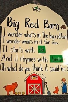 Big Red Barn Poem and chart for farm theme Farm Lessons, Farm Theme Preschool, Farm Unit, Big Red Barn, Farm Animals Theme, Farm Preschool, Farm School, Farm Activities, Animals Farm