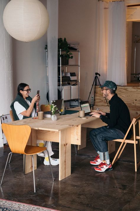 Two Person Table, Raw Wood Furniture, Plywood Table, Enzo Mari, Loft Office, Cozy Furniture, Office Inspo, Studio Table, Natural Interior